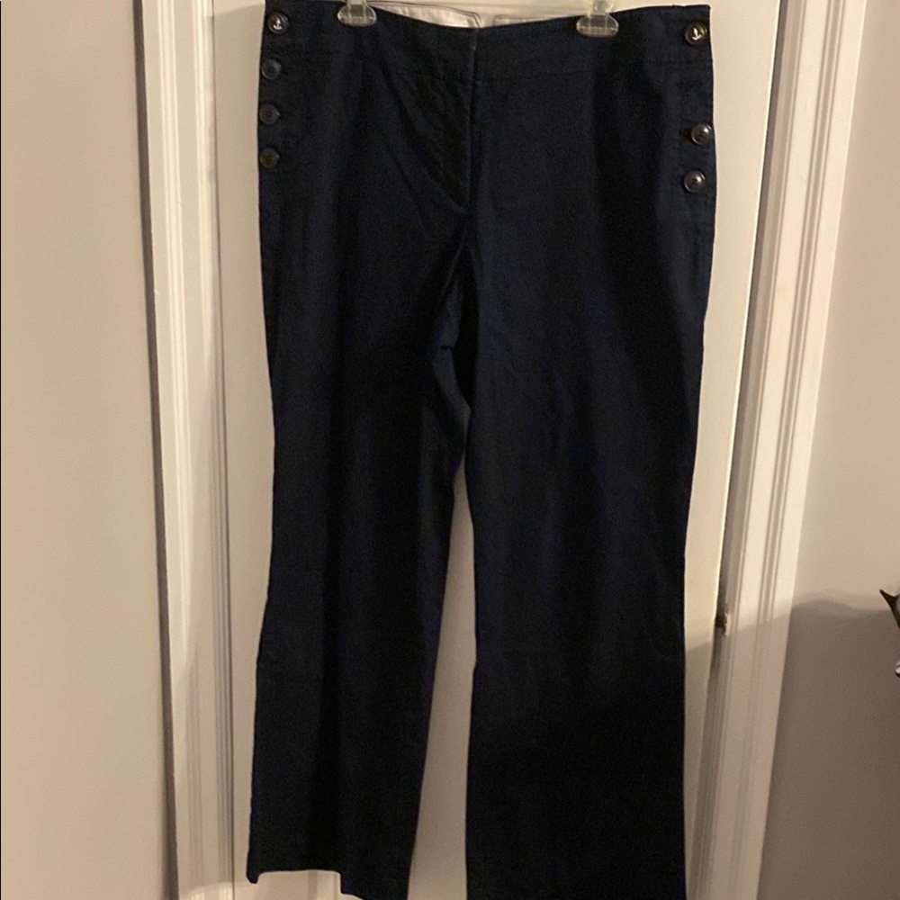 LOFT Navy Wide-Leg Pants with Button Detail